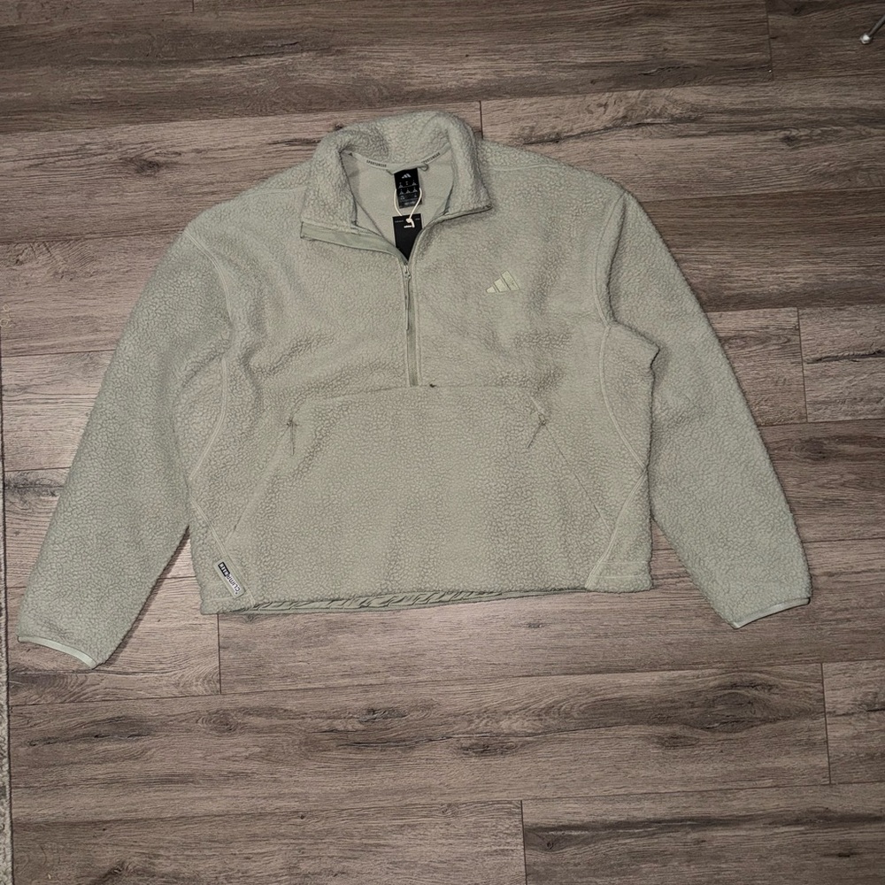 Adidas Women’s Light Gray Quarter-Zip Sherpa Pullover